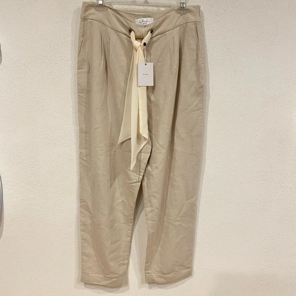 NWT L'Academie Mina Linen Bow Tie Pants Size Large - Picture 2 of 4